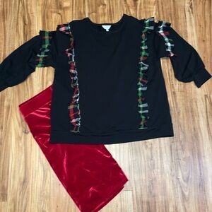 Crown and Ivy women’s 1X sweater top shirt curvy holiday Christmas plaid ruffle